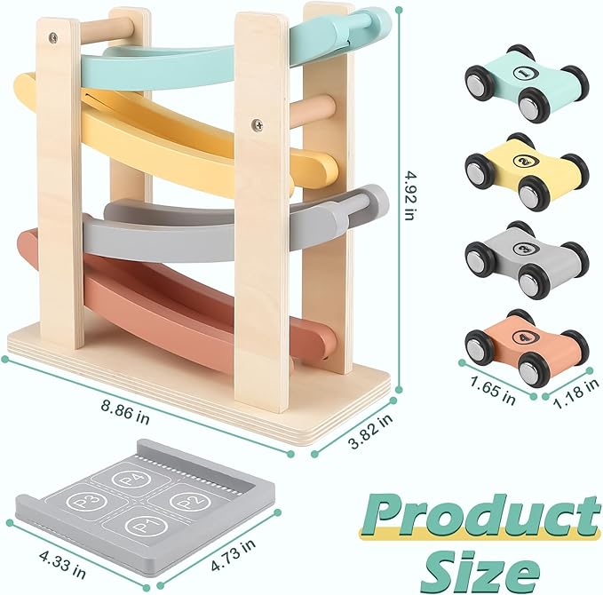 Wooden Montessori Toys for 1 2 Year Old, Race Track Truck Toy