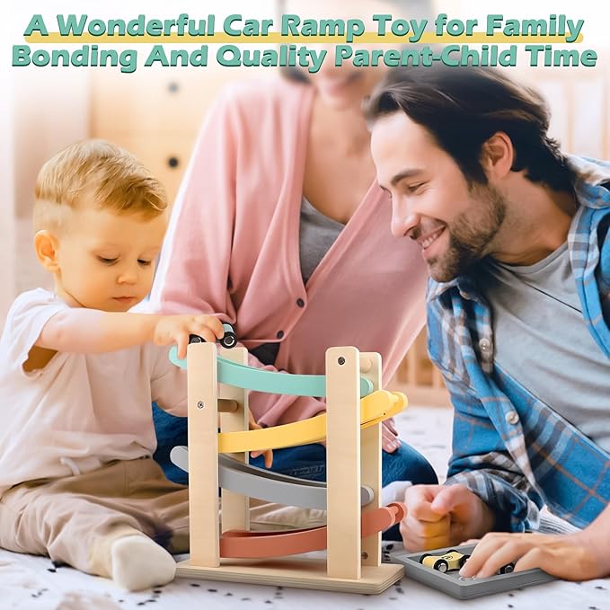 Wooden Montessori Toys for 1 2 Year Old, Race Track Truck Toy