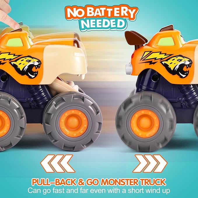 Monster Truck Toys Crocodile Bull Leopard Pull Back Car